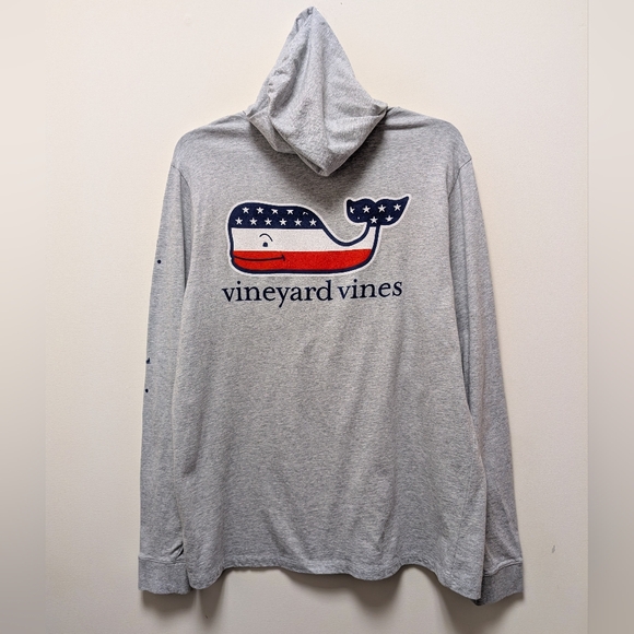 Vineyard Vines Men's Long Sleeve Hoodie Gray Heather with Patriotic Logo XL - Picture 6 of 11